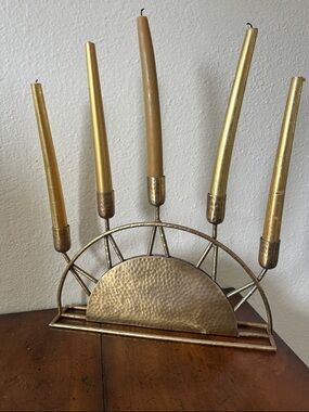 Hammered Brass Sun Five-Arm Candle Holder 🌞